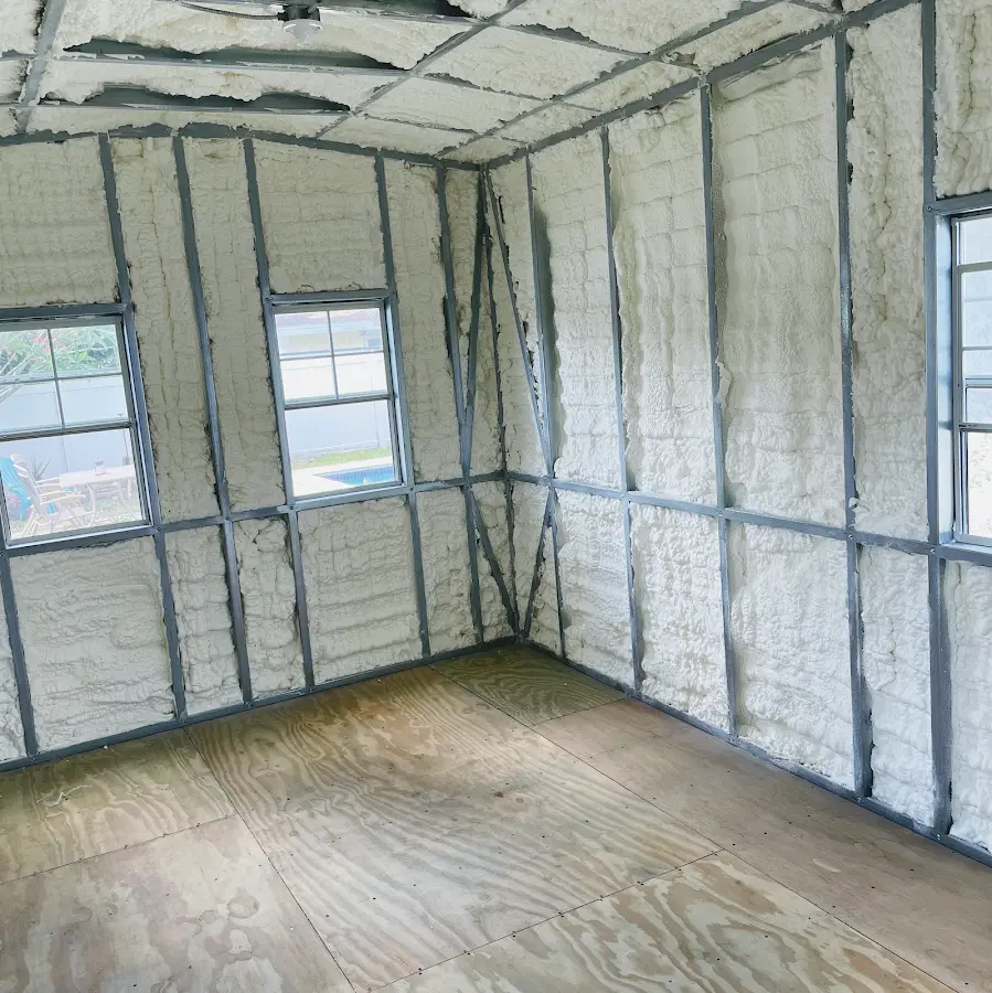 Closed-cell spray foam insulation applied to wall cavities in a residential project in Bolivar